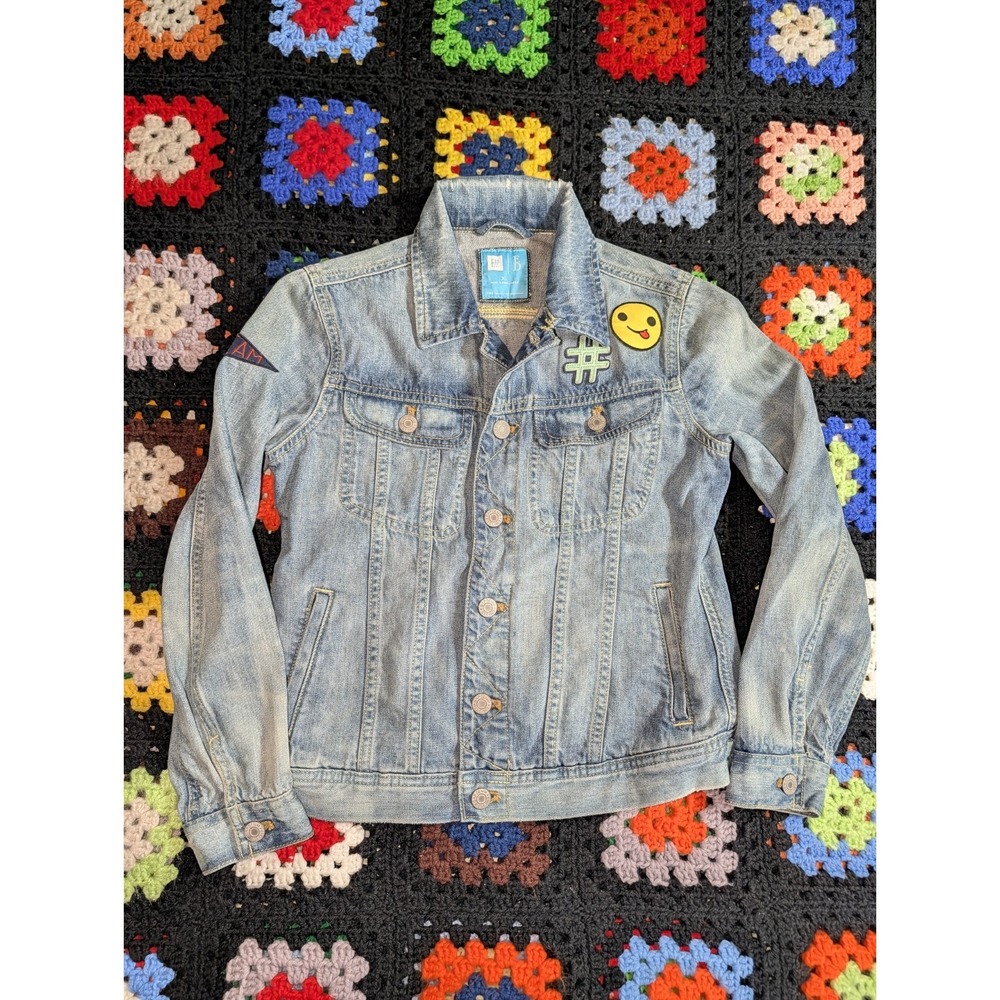 Gap Kids x ED Emoji Denim Jean Jacket Coat Girls XL Limited‎ Edition